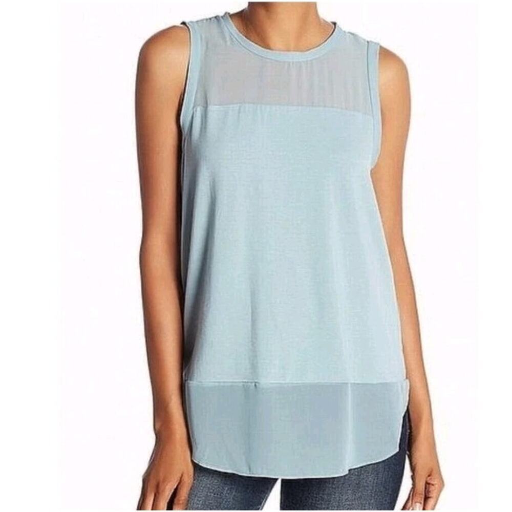 Vince Camuto Light Blue Sleeveless Shirt Tank Blouse Sheer Panels Top Sz S